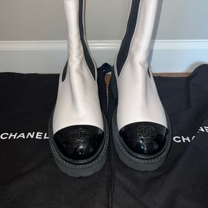 Chanel black and white combat boots size 38.5